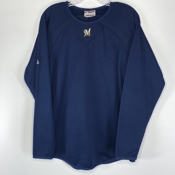 Authentic Majestic Wisconsin Brewers MLB Therma Base Long Sleeve Navy Shirt - Picture 1 of 5